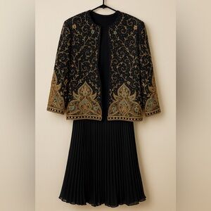 Vintage Zardozi Gold Metallic Embroidered Jacket Hand Jeweled Coat M/L Top/Skirt